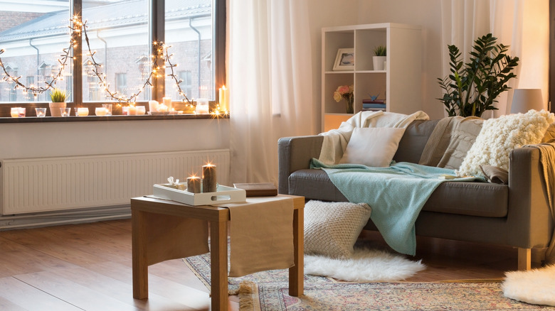 string lights along windowsill