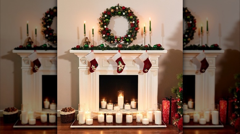 garland and stockings on mantel