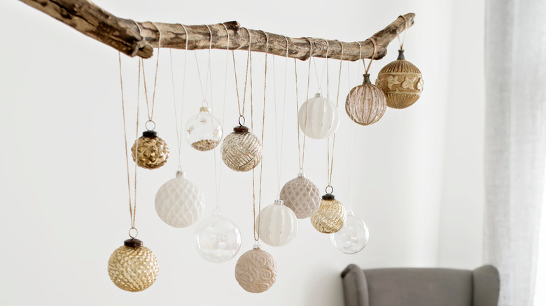 ornaments hanging from branch