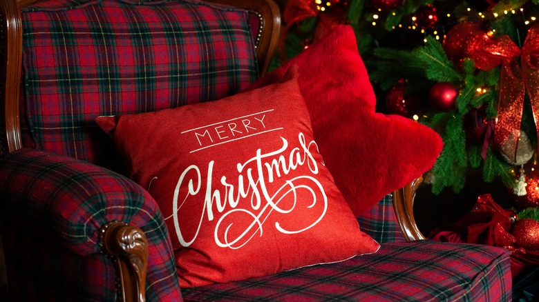 red Merry Christmas throw pillow