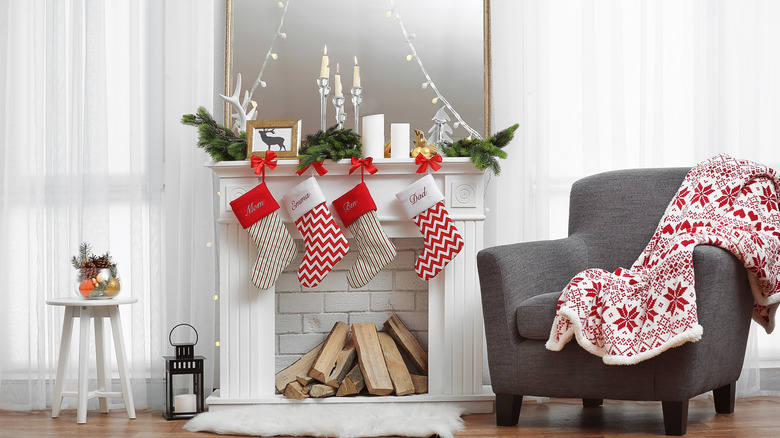 stockings on white fireplace