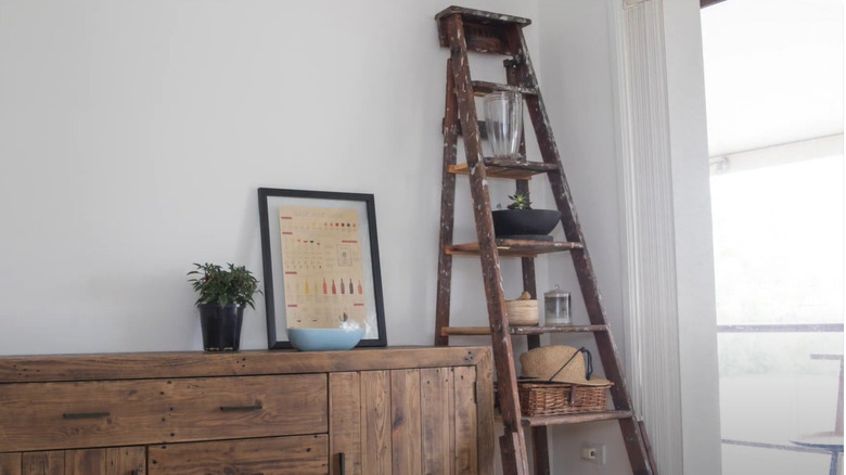 ladder repurposed into shelf