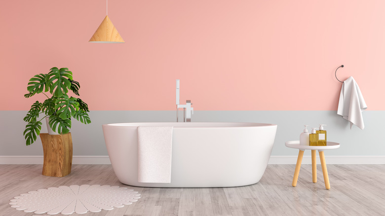 pink and gray bathroom wall