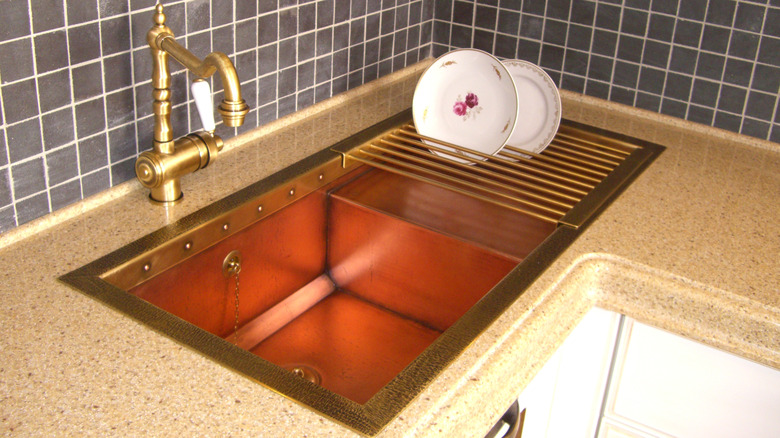 Copper sink in kitchen