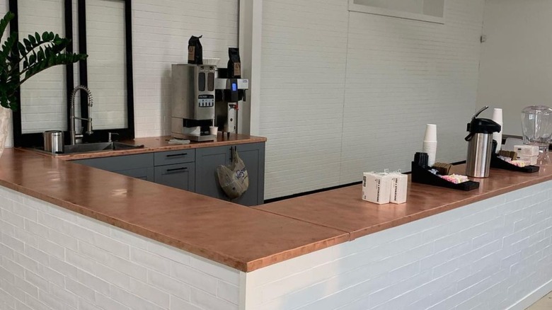 Copper countertop with coffee accessories