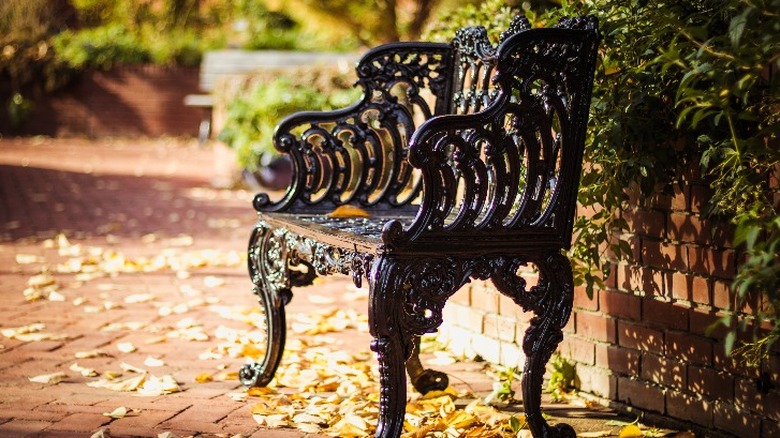 intricate wrought iron bench