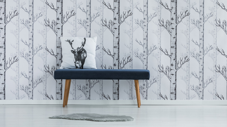 wall with patterned wallpaper