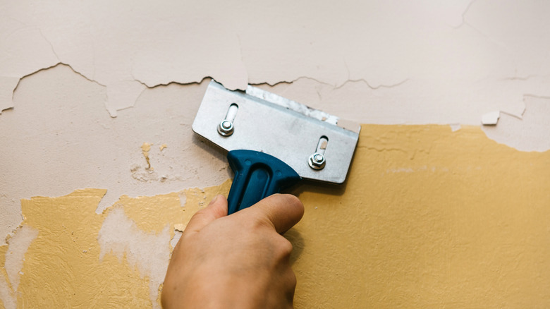 hand scraping paint with scraper