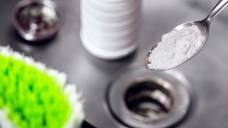 pouring baking soda down sink