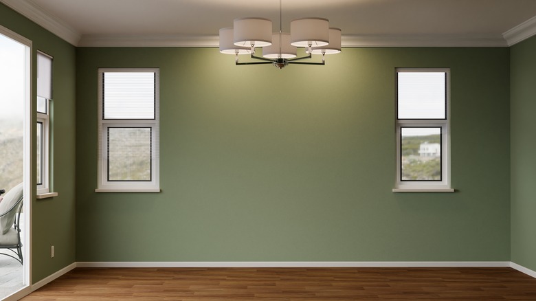bedroom wall painted olive green