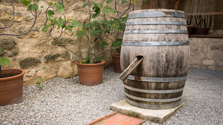 wood barrel with water spout