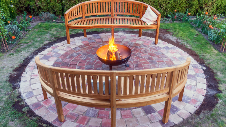 An ornamental outdoor fireplace