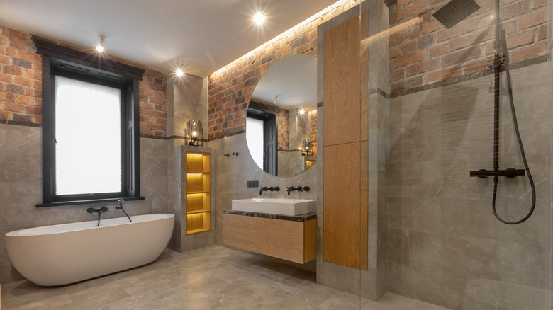 slick brick walled bathroom