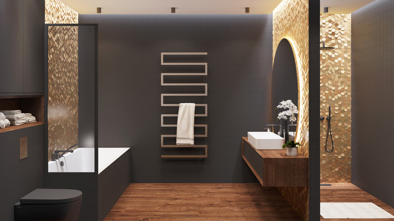 bathroom with gold walls