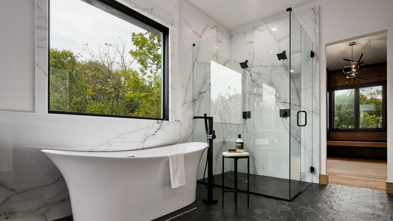 modern bathroom with marble walls