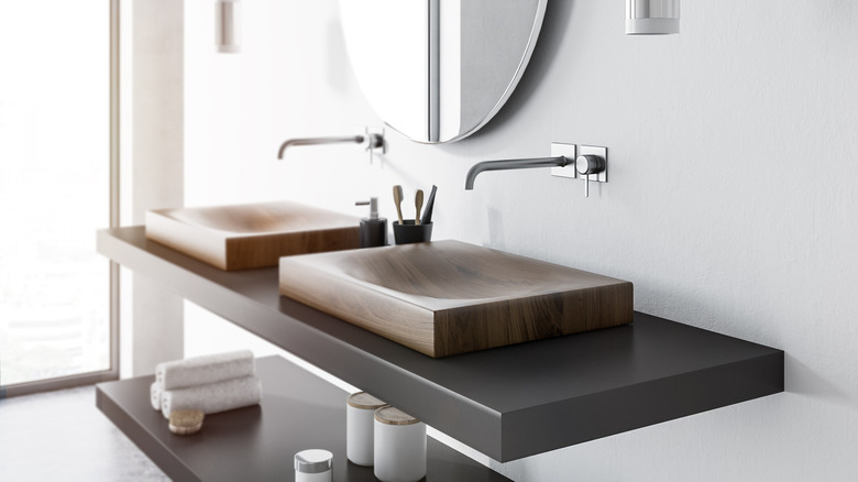 wood sink in a bathroom