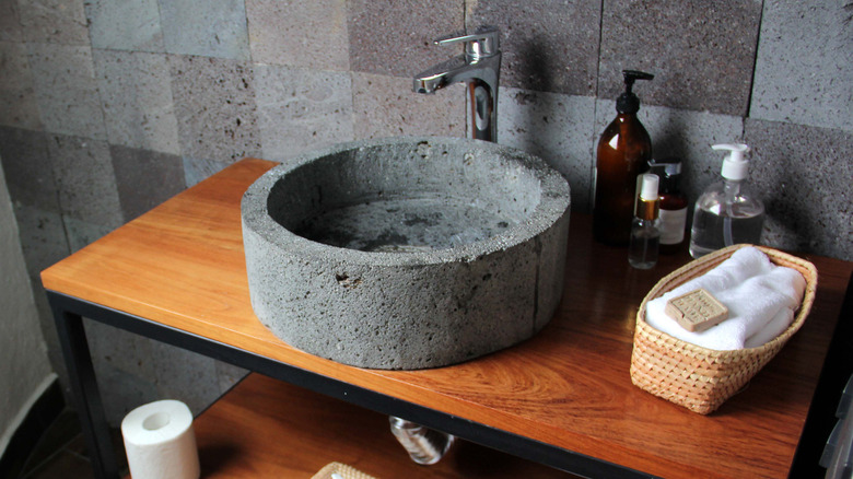 cement sink on a counter