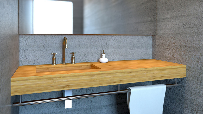 wood sink in a bathroom