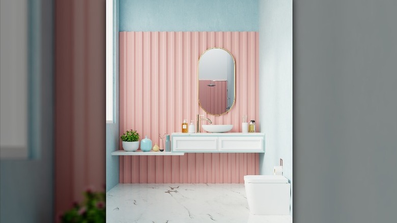 Blue and pink bathroom