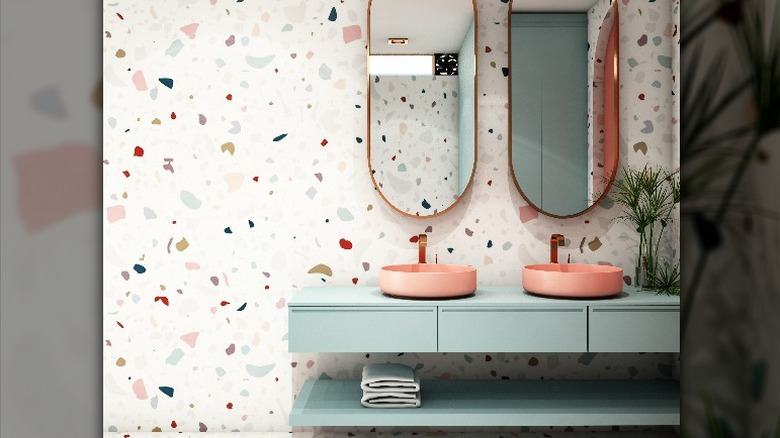 Pink and blue colorful bathroom