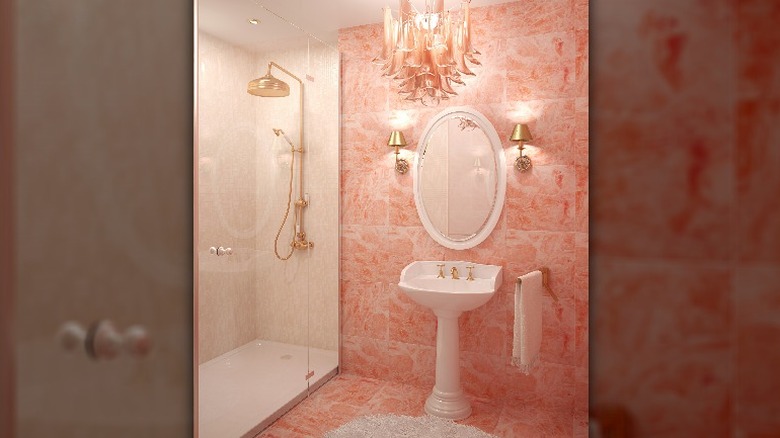 Elegant pink and gold bathroom