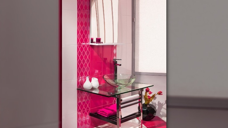 Hot pink sink backsplash bathroom