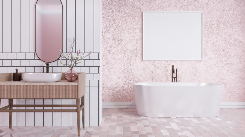 Light pink textured wall bathroom