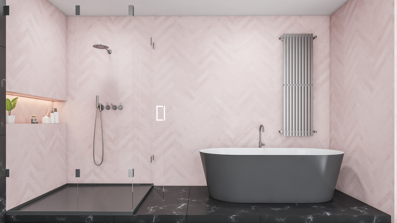 Pink chevron bathroom walls