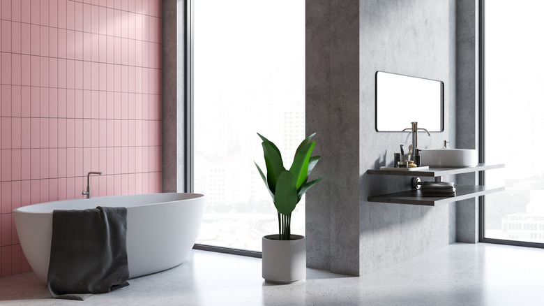 Minimalist pink and gray bathroom