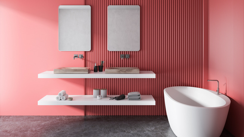 Peachy pink bathroom walls