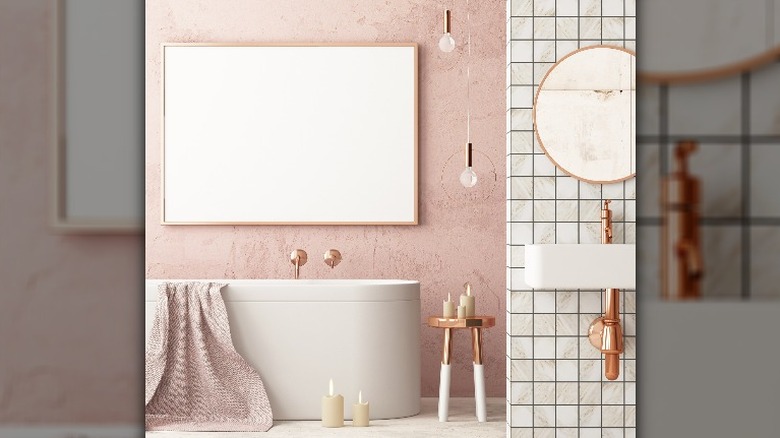 Pink bathroom copper accents