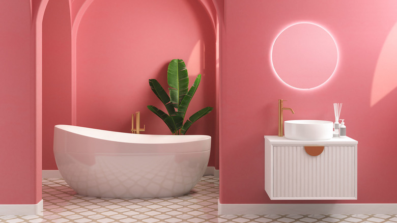 Pink tropical inspired bathroom