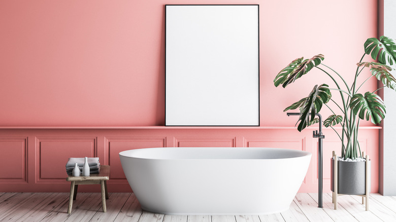 Rose petal pink wall bathroom