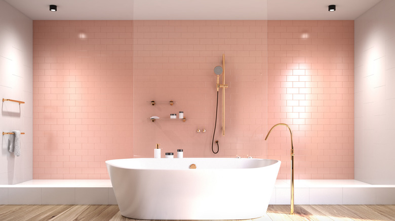 Pink and white bathroom