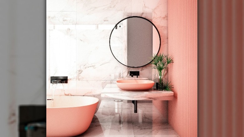 Modern pink and marble bathroom