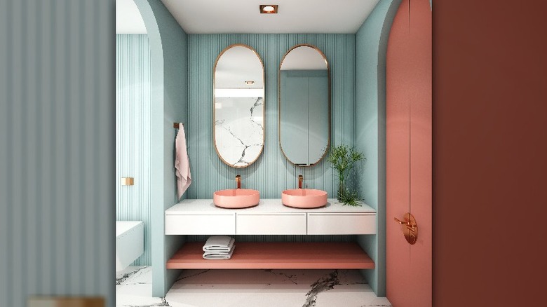 Pink and blue bathroom