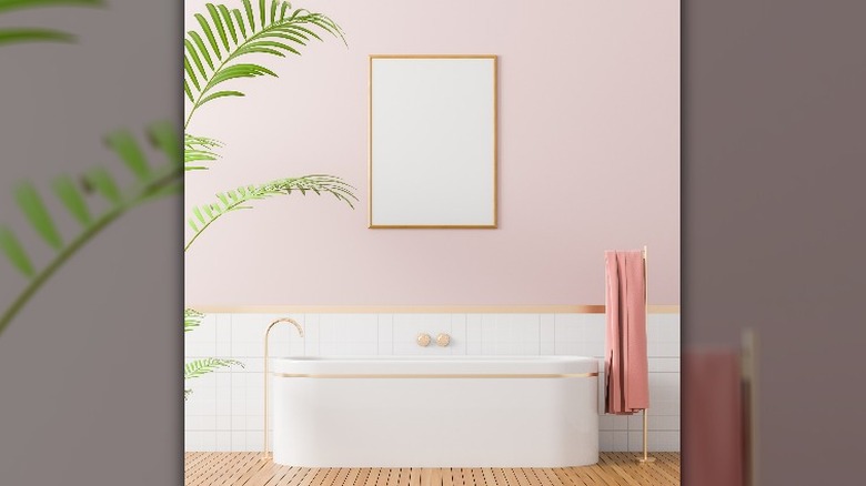 Pink and white bathroom walls