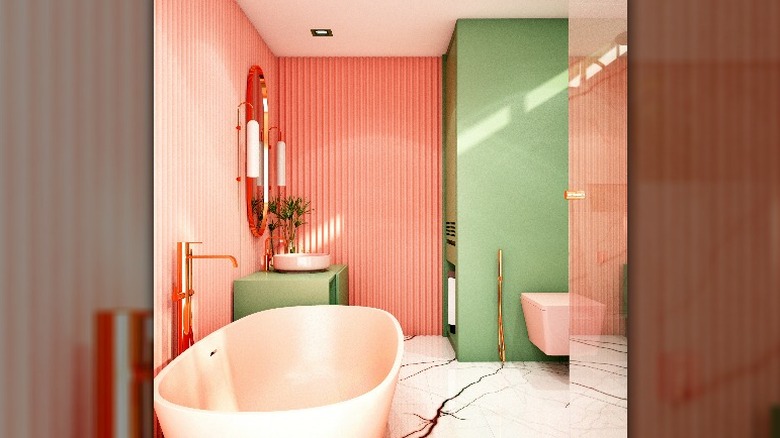 Pink and green bathroom