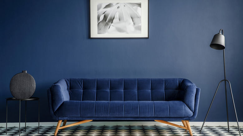 blue room with couch