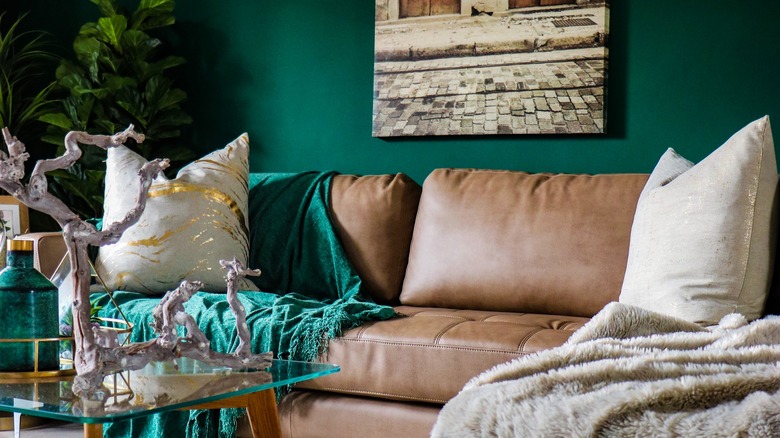 Dark green living room