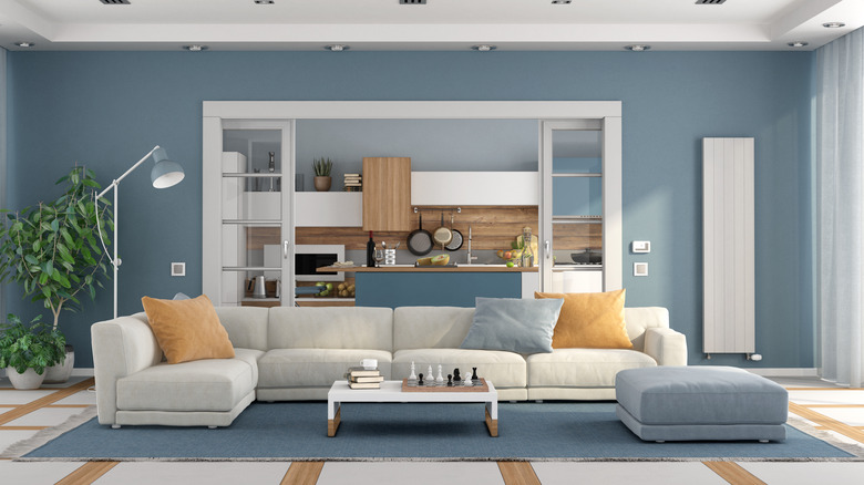 a grayish blue living space