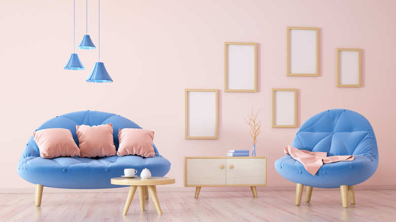 Pink room with blue decor