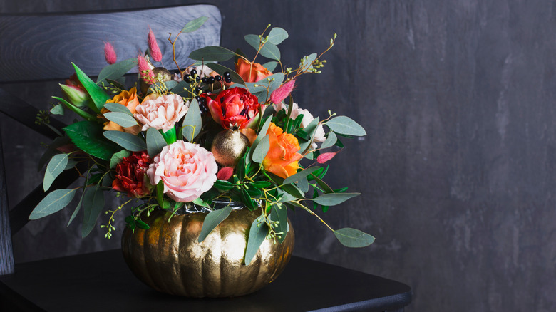 gold pumpkin with flowers