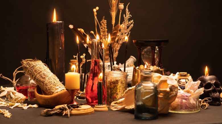 dried flowers and candles