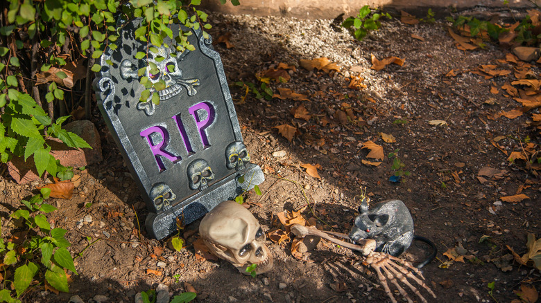 purple and gray fake tombstone