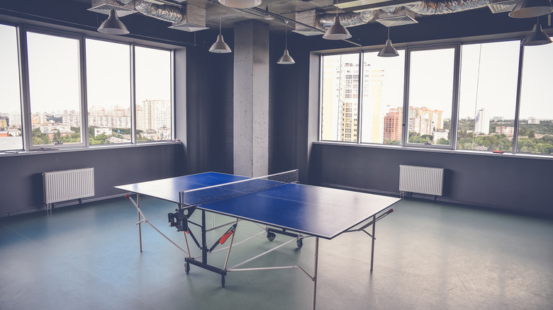 room with ping pong table 