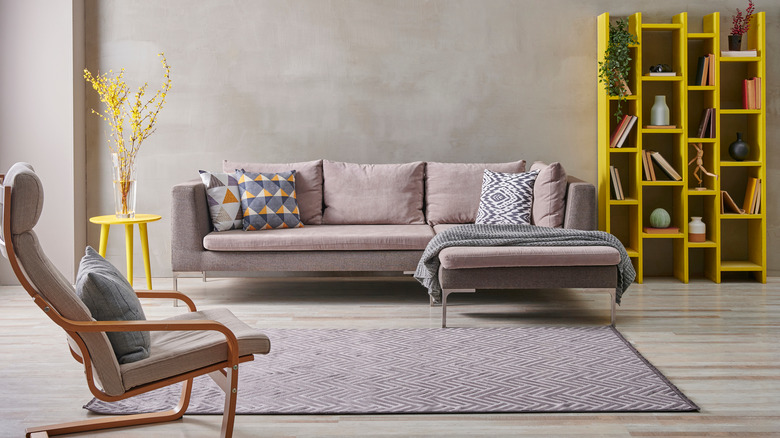 yellow bookshelf in living room