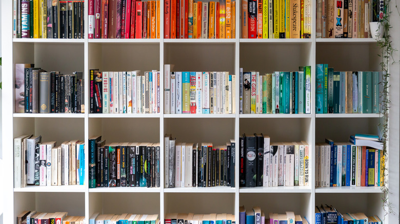 bookshelf with bright book covers