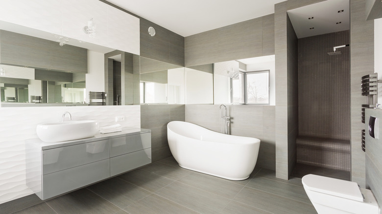 Sleek gray and white modern bathroom