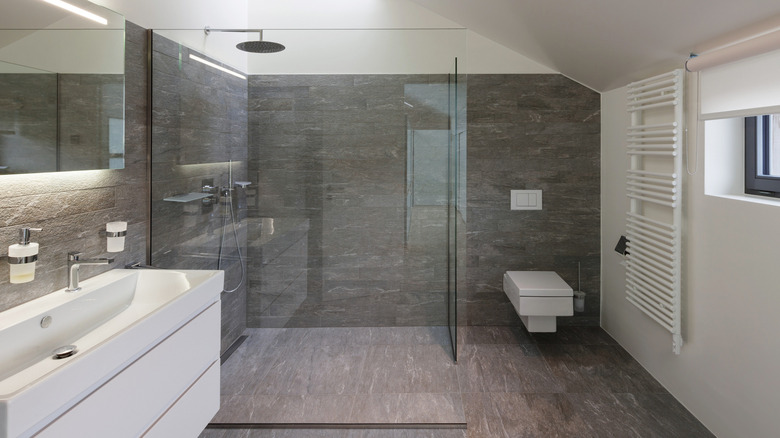 Simple, modern gray and white bathroom
